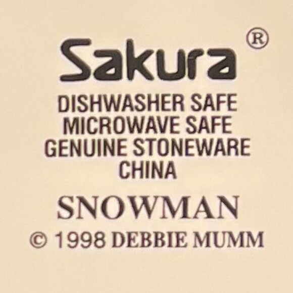 Set of 4 Vintage Sakura SNOWMAN Stoneware Mugs with Artwork by Debbie Mumm 1998 - Picture 12 of 12